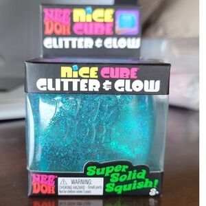 Schylling NeeDoh Nice Cube Glitter & Glow Teal Blue Squishy Fidget Toy NIB
